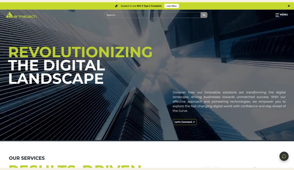Arpatech homepage, August 2026