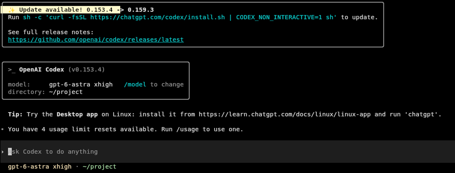 Screenshot of Codex CLI