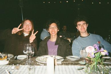 team members at dinner
