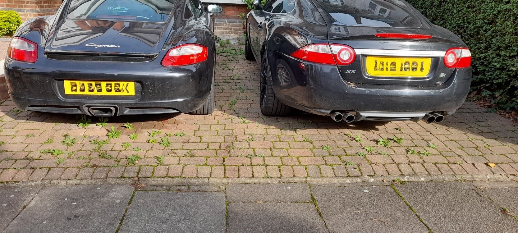 weeds growing in paving underneath parked cars