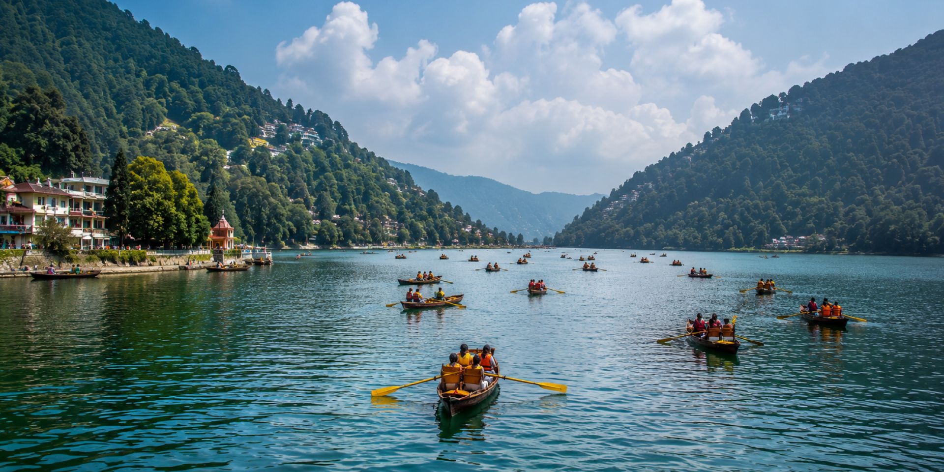 Panoramic snow-capped Himalayan peak view from Snow View Point in Nainital