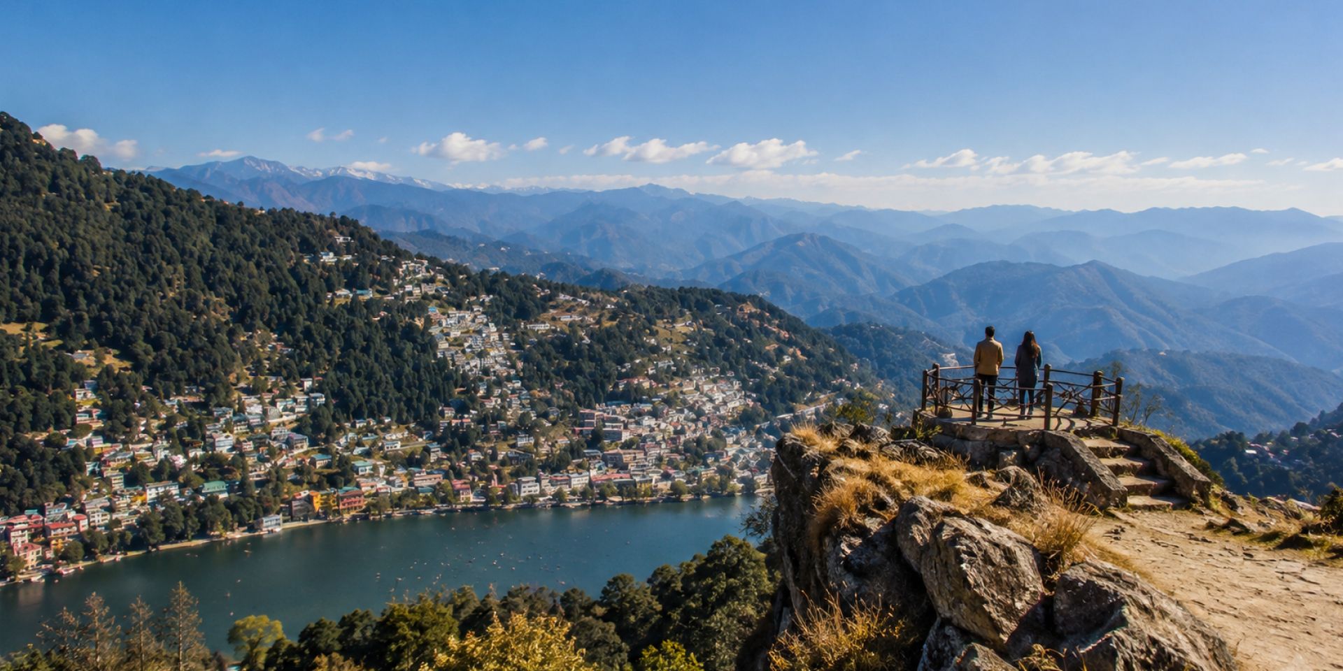 Maa Naina Devi Temple spires on the northern bank of Naini Lake in Mallital Nainital