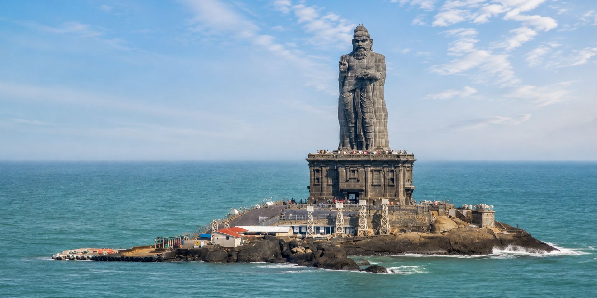 Monumental 133-foot stone Thiruvalluvar Statue overlooking the sea