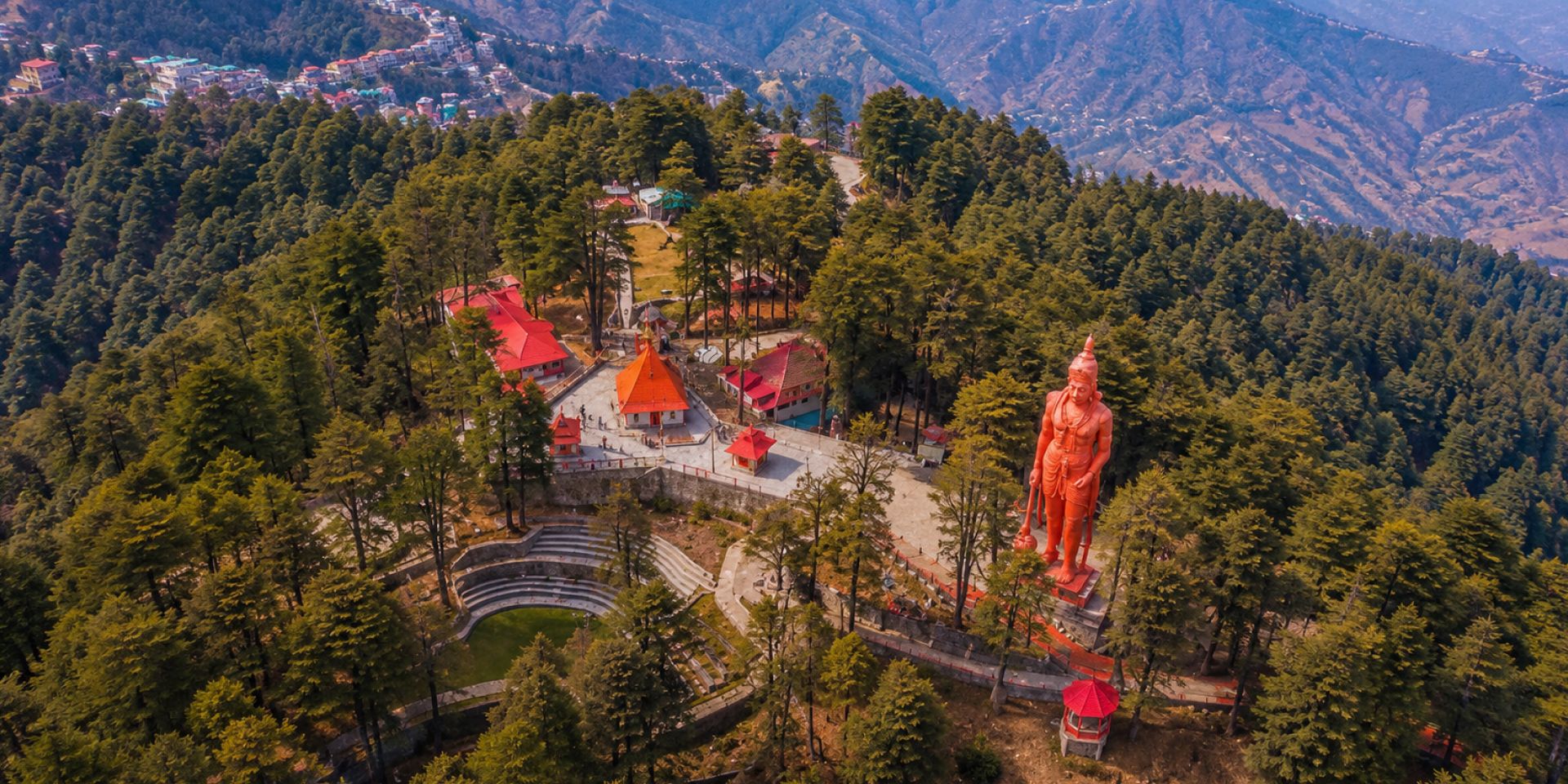 Colossal 108-foot red Hanuman statue atop Jakhoo Hill in Shimla