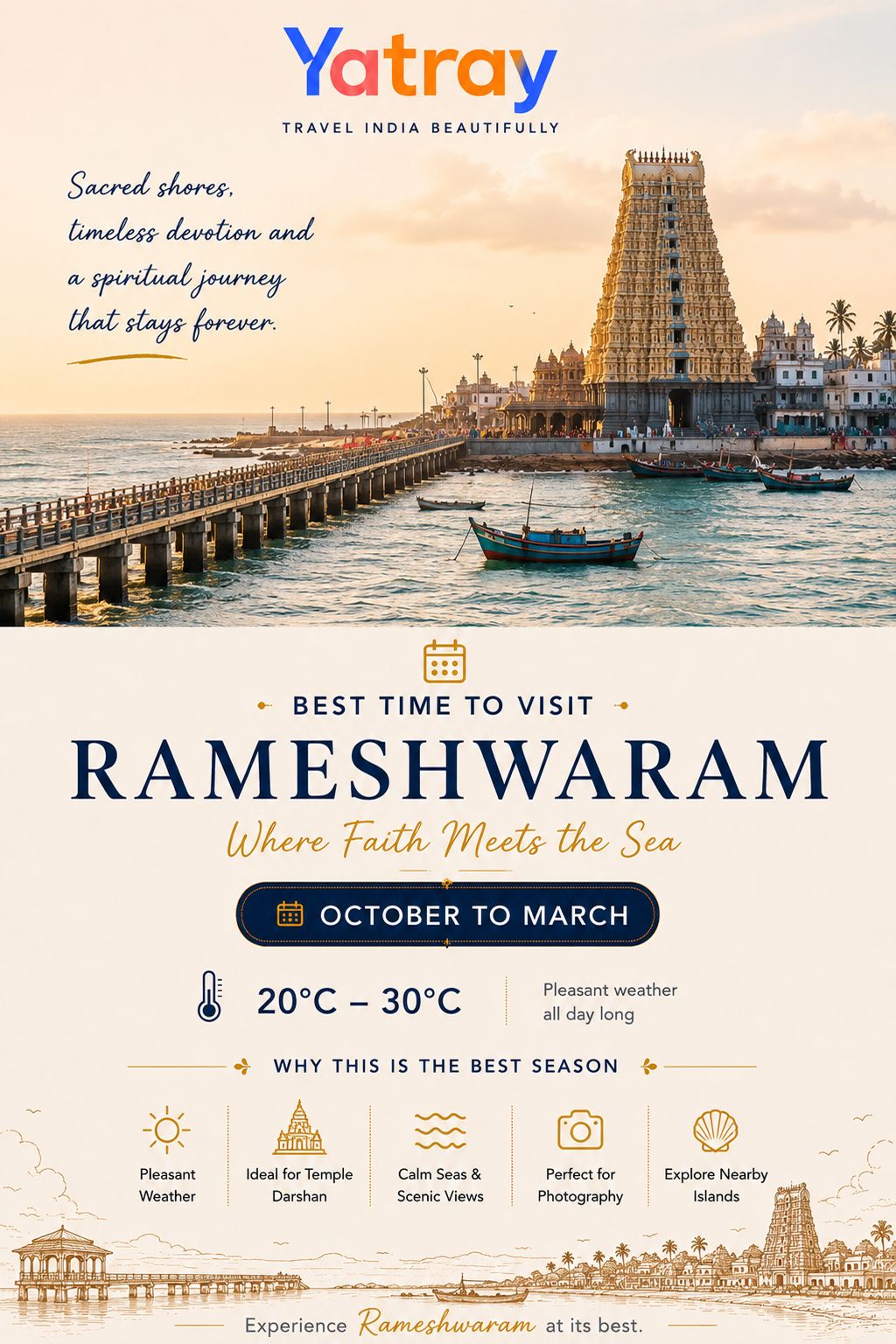 Pamban Sea Bridge stretching over calm turquoise waters in Rameshwaram