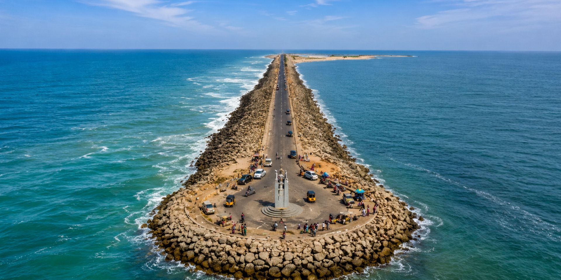 Pamban Sea Bridge spanning across turquoise ocean waters connecting Rameshwaram Island