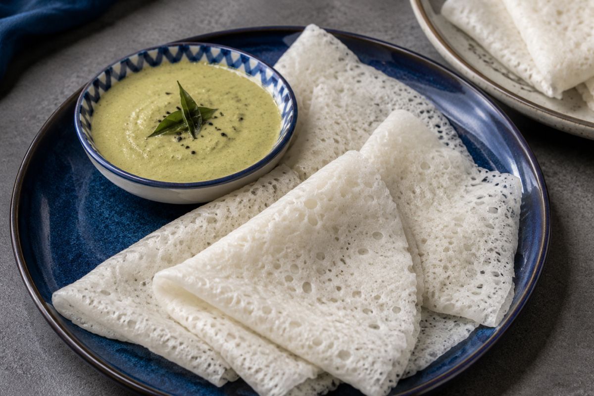 Neer Dosa with Coconut Chutney