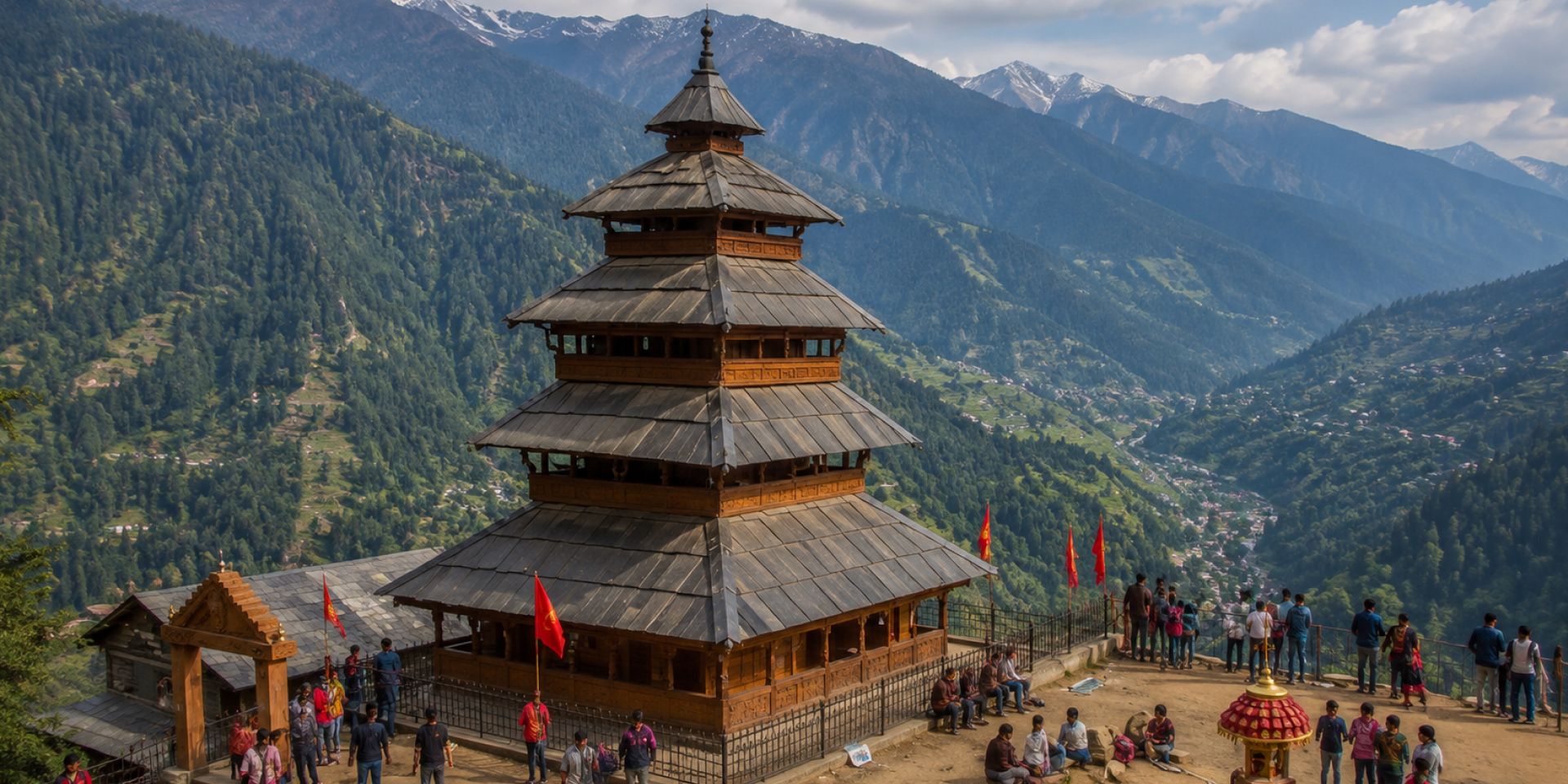 Panoramic view of 15th-century Naggar Castle overlooking the Kullu Valley