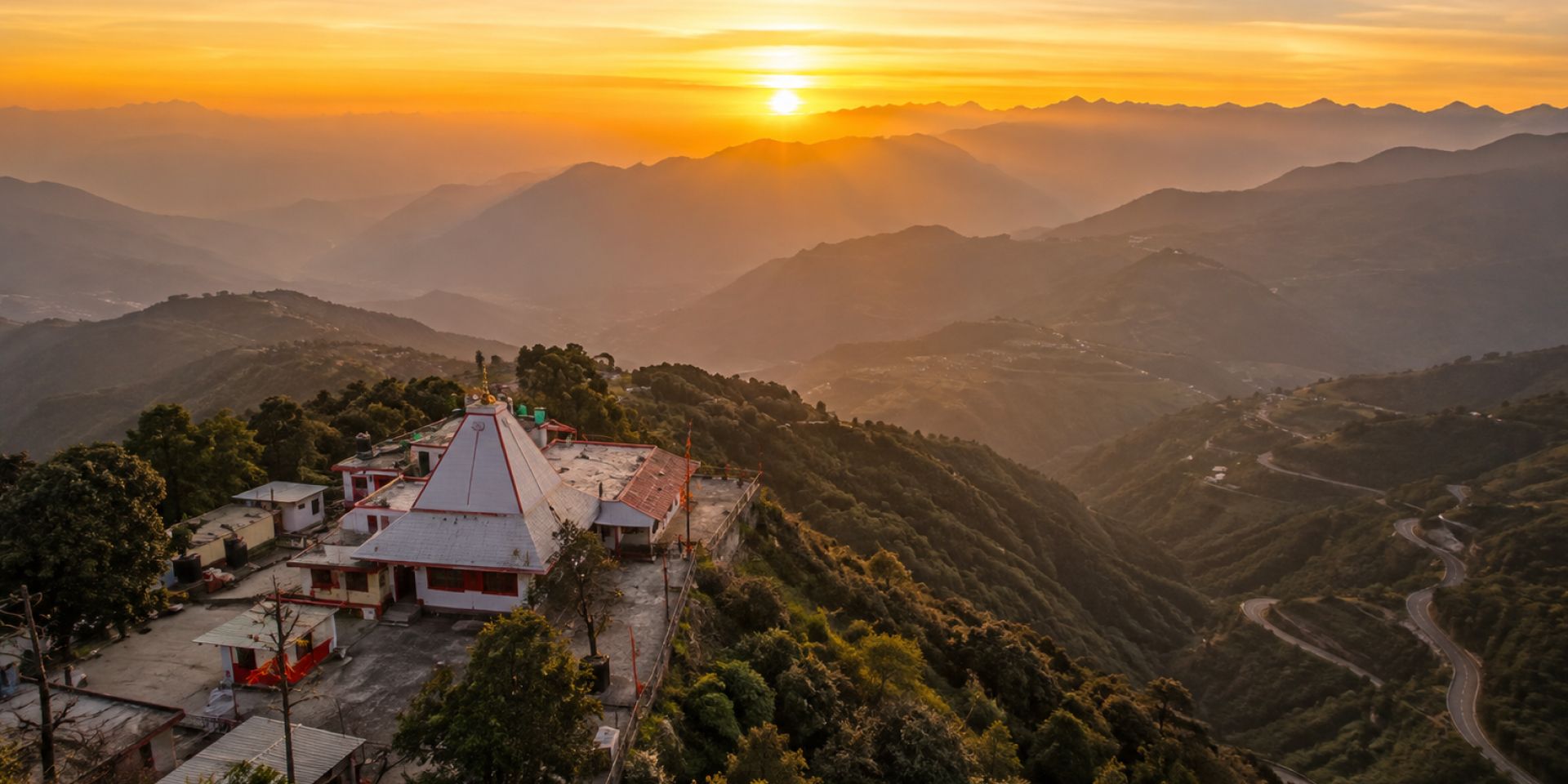 Sunrise view of Garhwal Himalayan snow peaks from Kunjapuri Temple Rishikesh