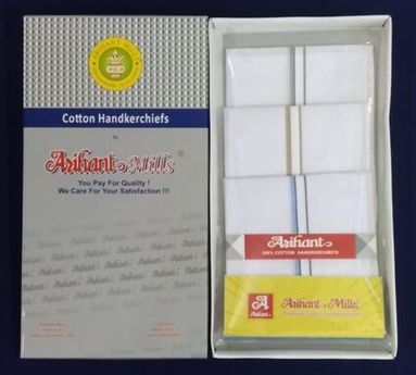 Arihant White Hankies with Colour Borders – 16" (41 cm)