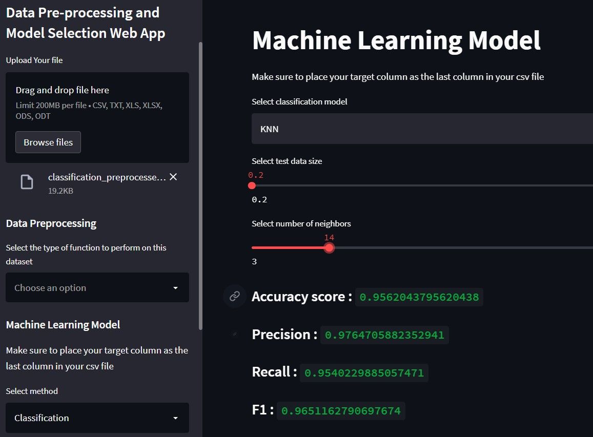 Data Pre-processing and Model Selection Web App