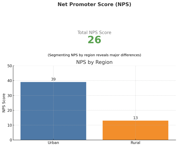 Screenshot of Sonar’s DataConnect NPS dashboard featuring segmented score analysis by service type, account tier, and geographic region for ISP decision-making.