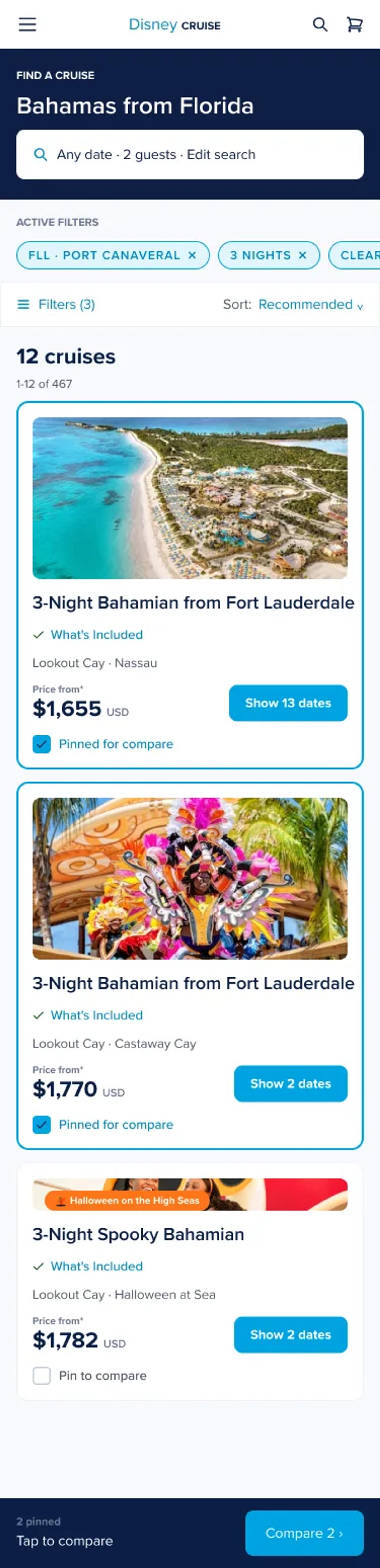 Mobile listing and comparison