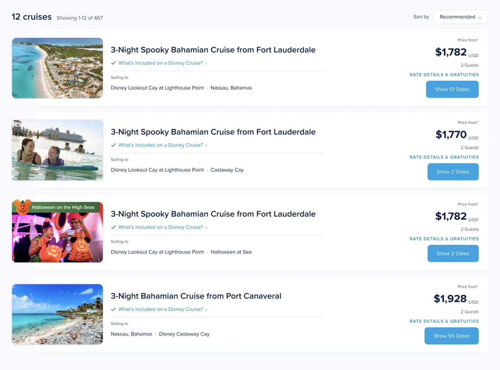 Redesigned cruise listing screen