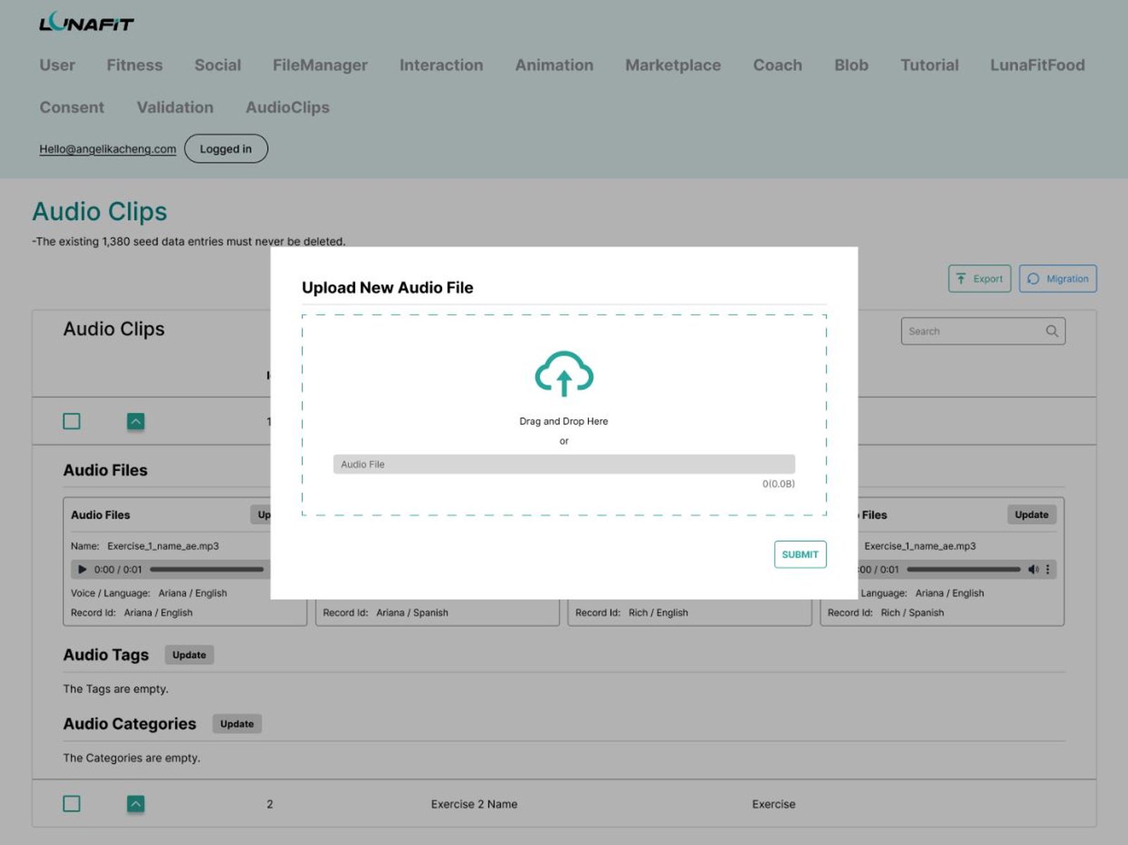 Lunafit App - Internal CMS