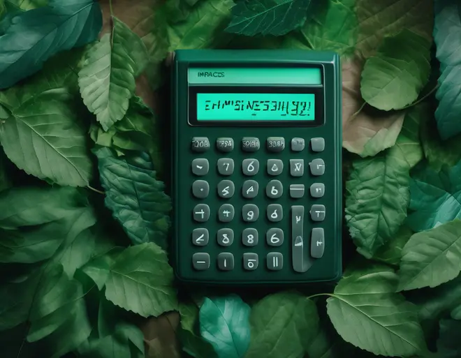 Illustration of a calculator surrounded by green leaves