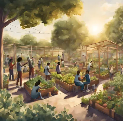 Illustration of people tending a community garden