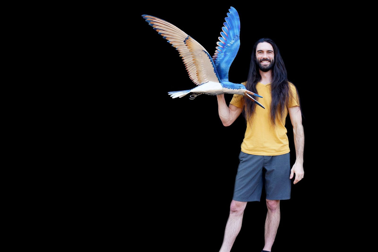 Sculptor Aiden Dale with his black skimmer sculpture.