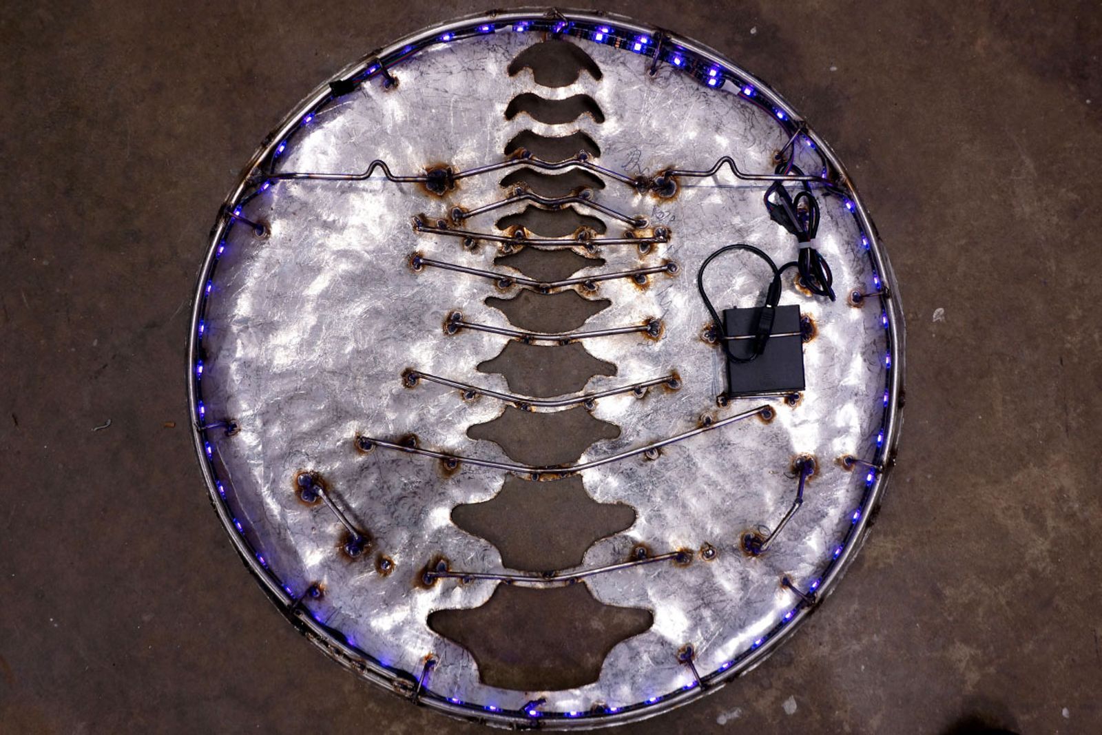 Photo of back bracing and L.E.D. light setup from Sterling Chiropractic sign.