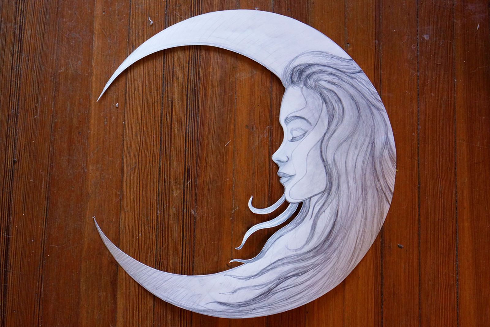 Original paper template for moon woman sculpture