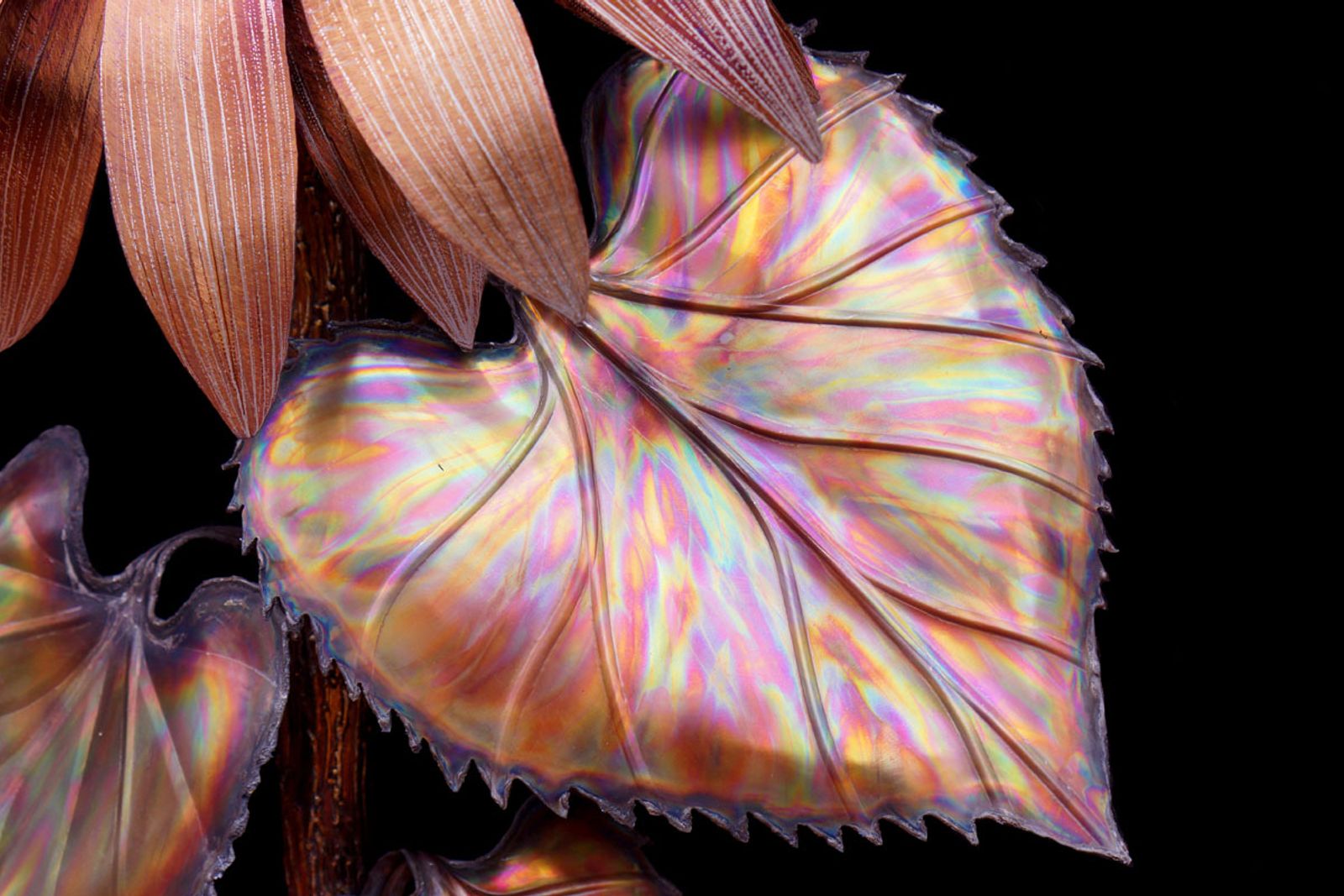 Close up of sculpted steel sunflower leaf