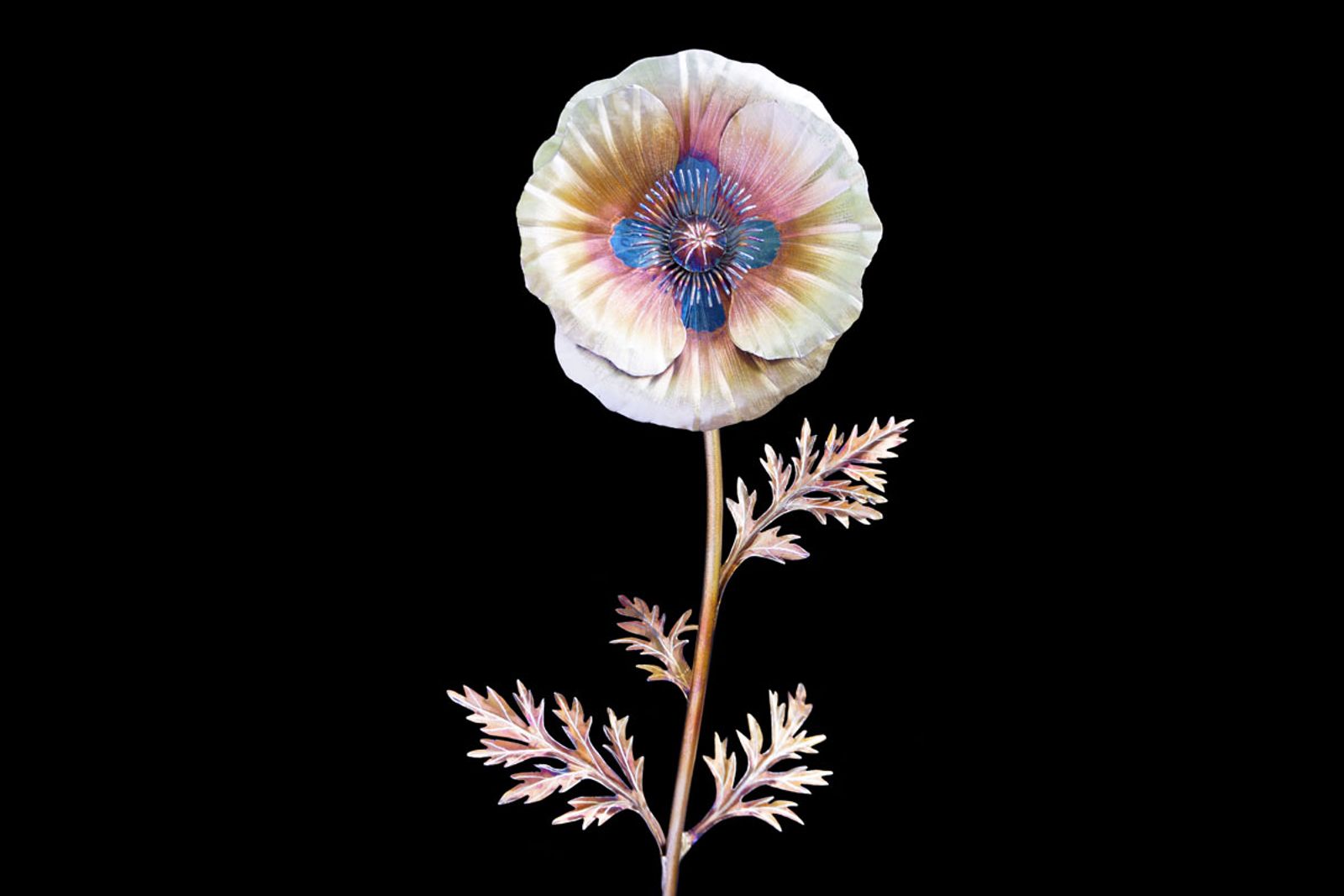 White Poppy Metal Sculpture by Aiden Dale