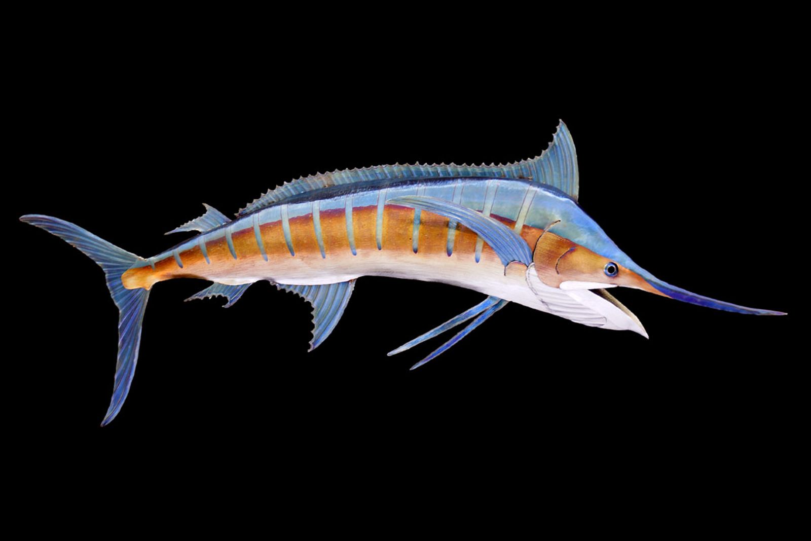 Small blue marlin metal sculpture