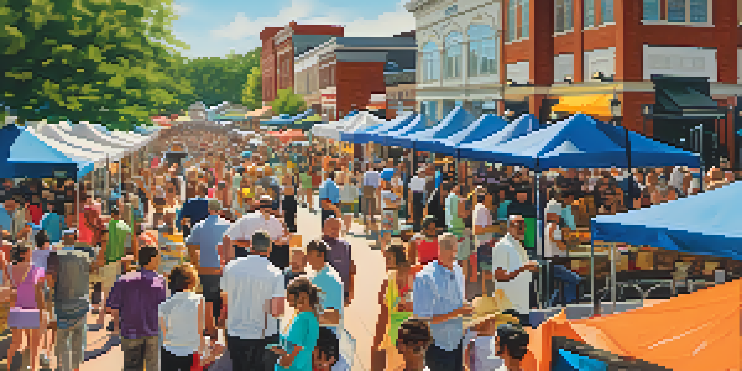 A lively food festival in Charlotte with people sampling food from various stalls and enjoying the festive atmosphere.
