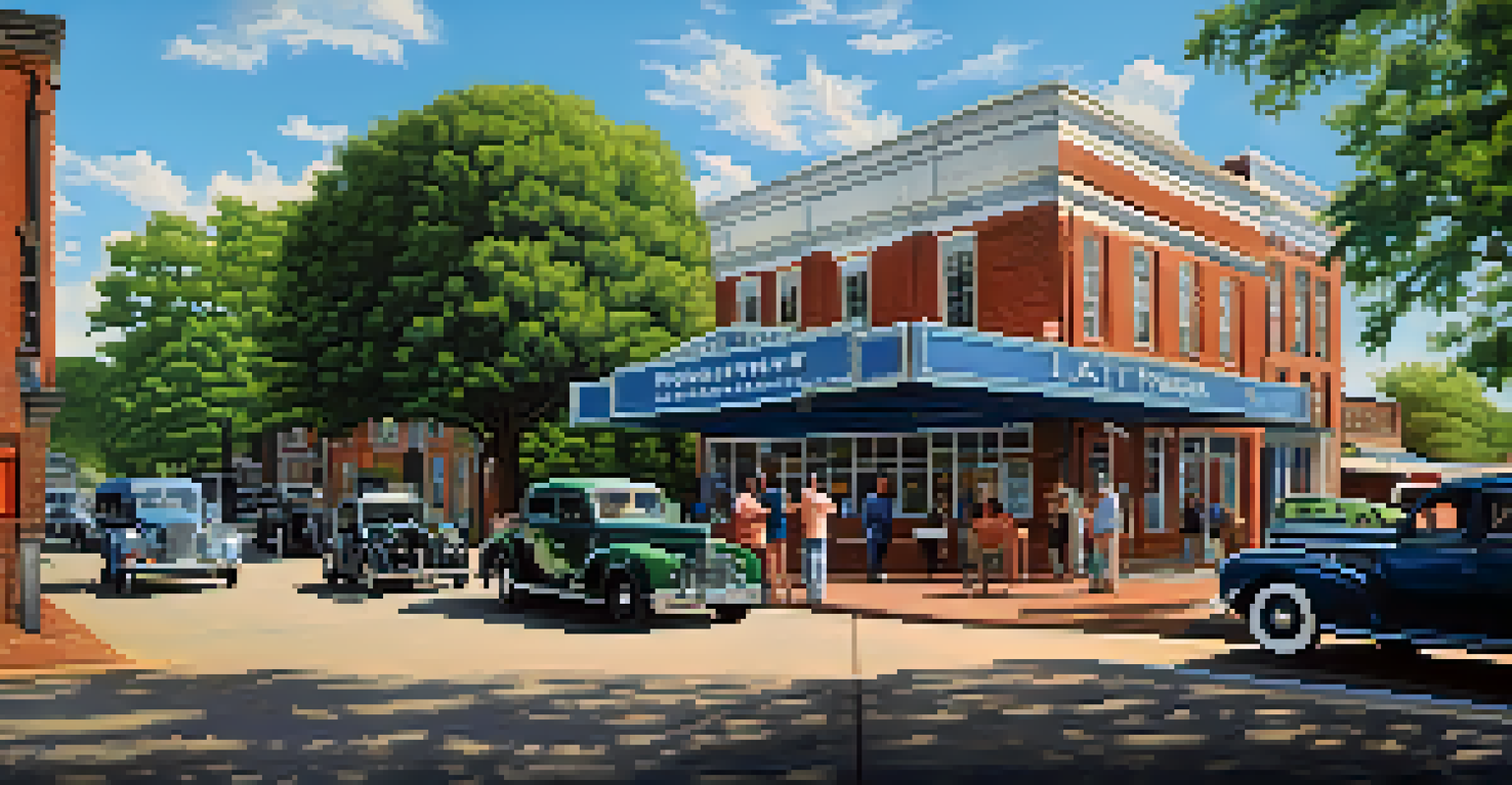 A panoramic view of Charlotte's iconic filming locations, including the McGlohon Theater and Latta Plantation, with filmmakers at work.