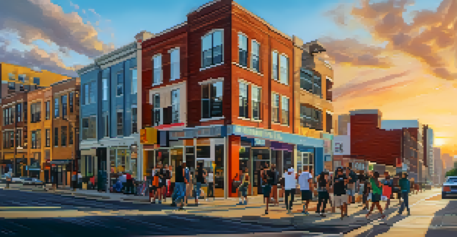 Various photographers capturing a lively street scene in modern Charlotte at sunset.