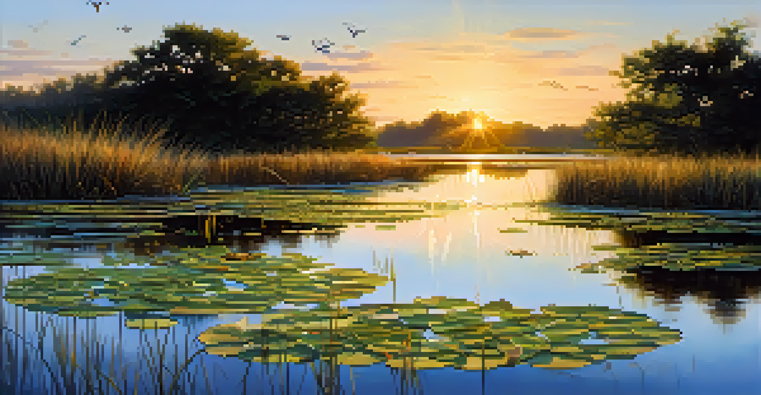 A vibrant wetland scene with lush vegetation and wildlife in Charlotte, North Carolina.
