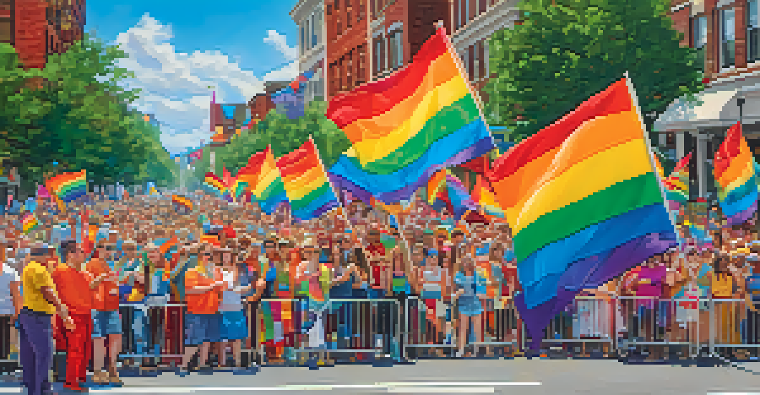 Participants in colorful costumes celebrating diversity at the Queen City Pride Festival parade.