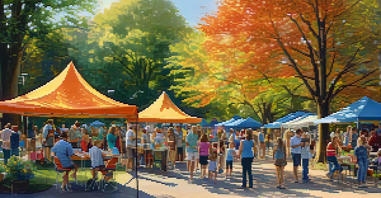 A lively outdoor community event in a Charlotte park with families and colorful booths.