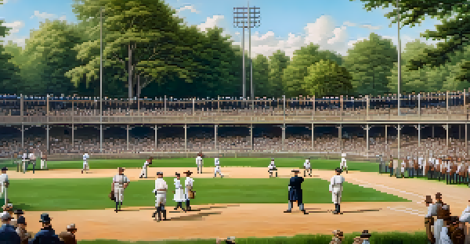 A historic baseball game in 19th century Charlotte with players in vintage uniforms and a lively crowd.