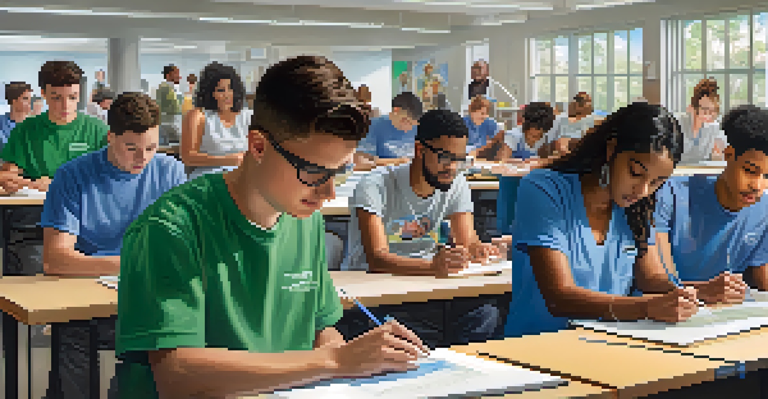 Students in a community college classroom participating in hands-on training with modern technology.
