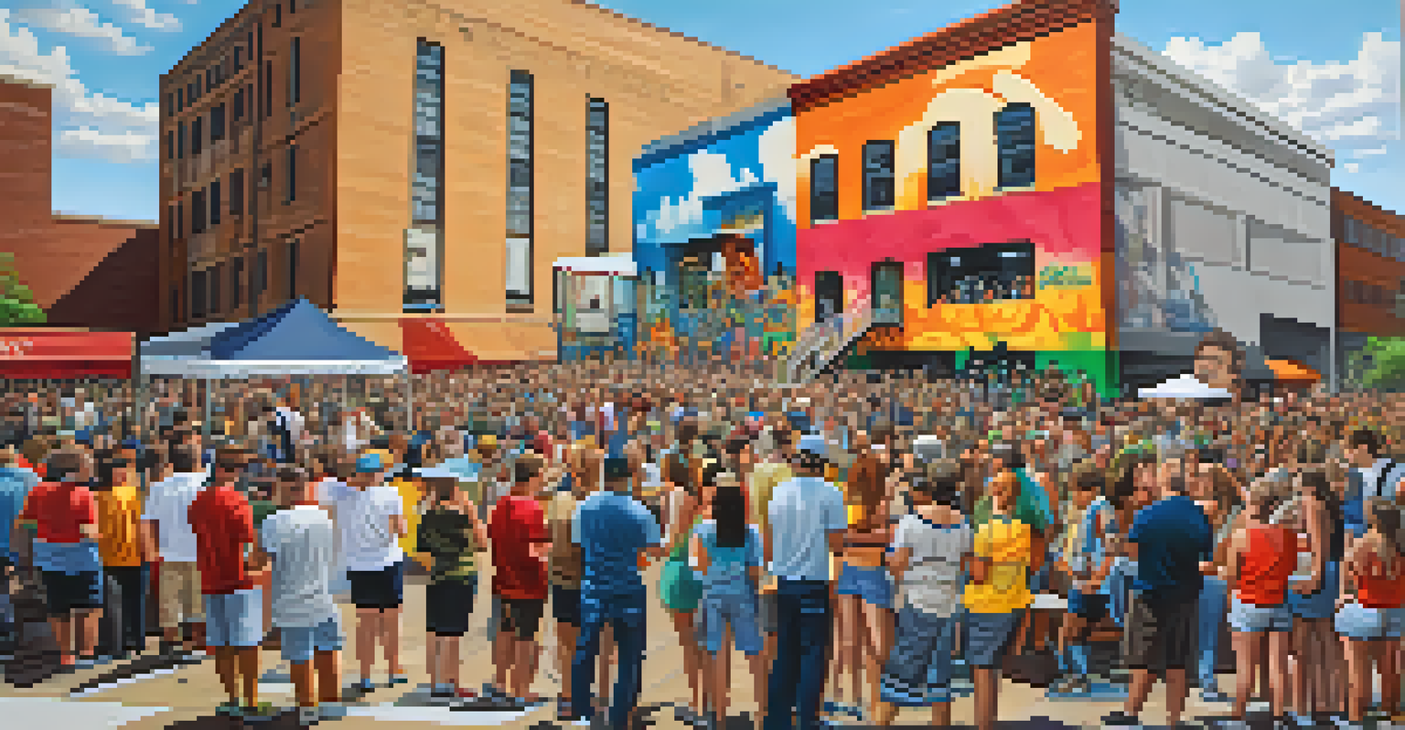 A street artist painting a vibrant mural in Charlotte, with an engaged audience observing and colorful graffiti art surrounding the scene.