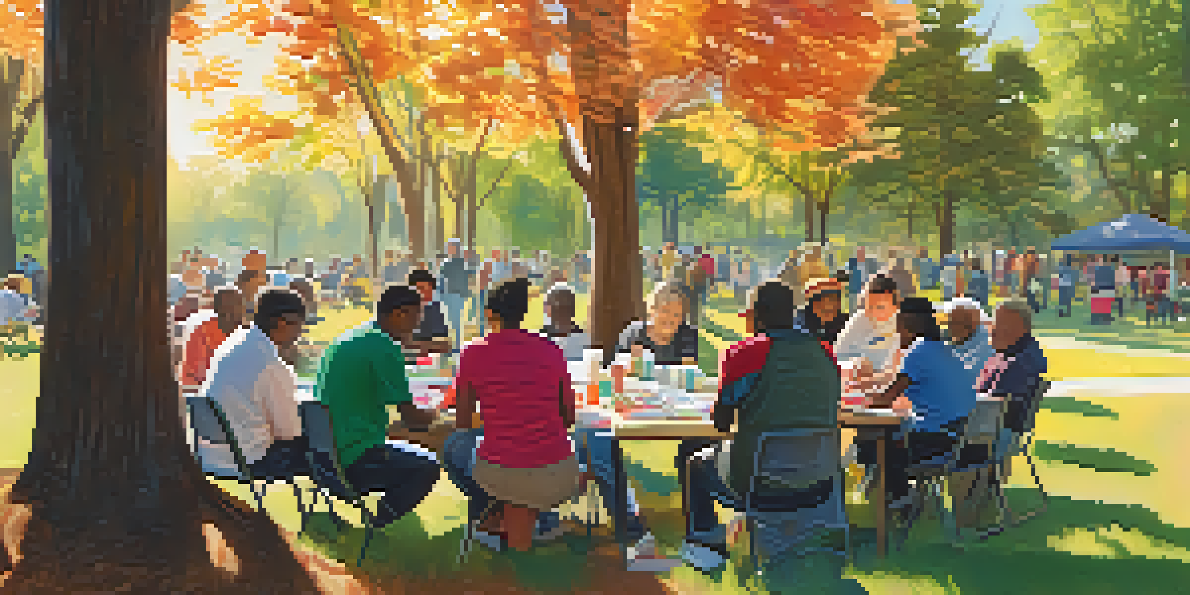 A diverse group of people in a park attending a disaster preparedness workshop, showcasing engagement and community spirit.