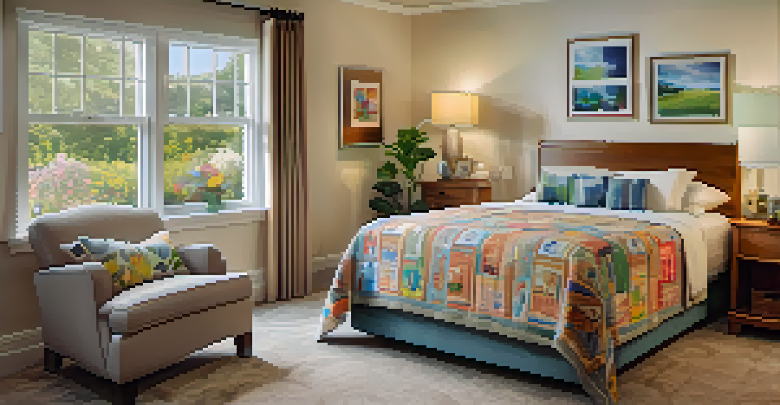 A cozy living space in an assisted living facility with personal items and bright natural light.