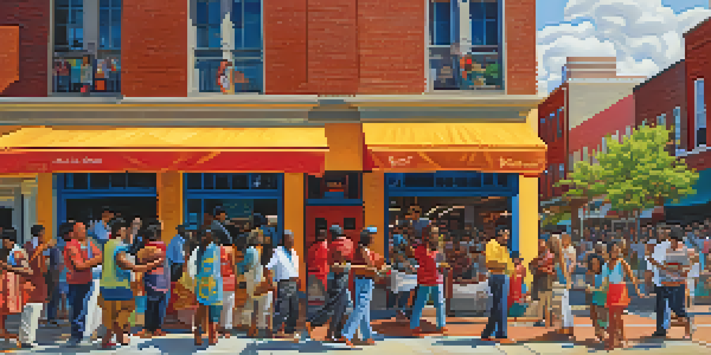 A lively street scene in Charlotte with artists painting colorful murals, surrounded by a diverse crowd.
