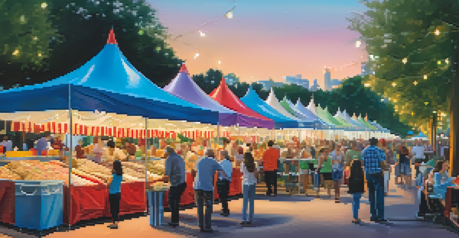 A lively dessert festival scene with vendors and attendees enjoying a variety of sweet treats.