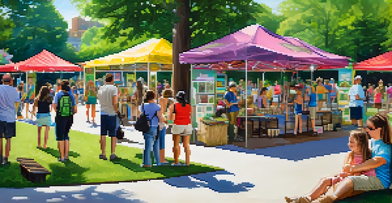 A family-friendly scene at the Festival in the Park in Charlotte, with art booths, live music, and children enjoying activities in a vibrant park.