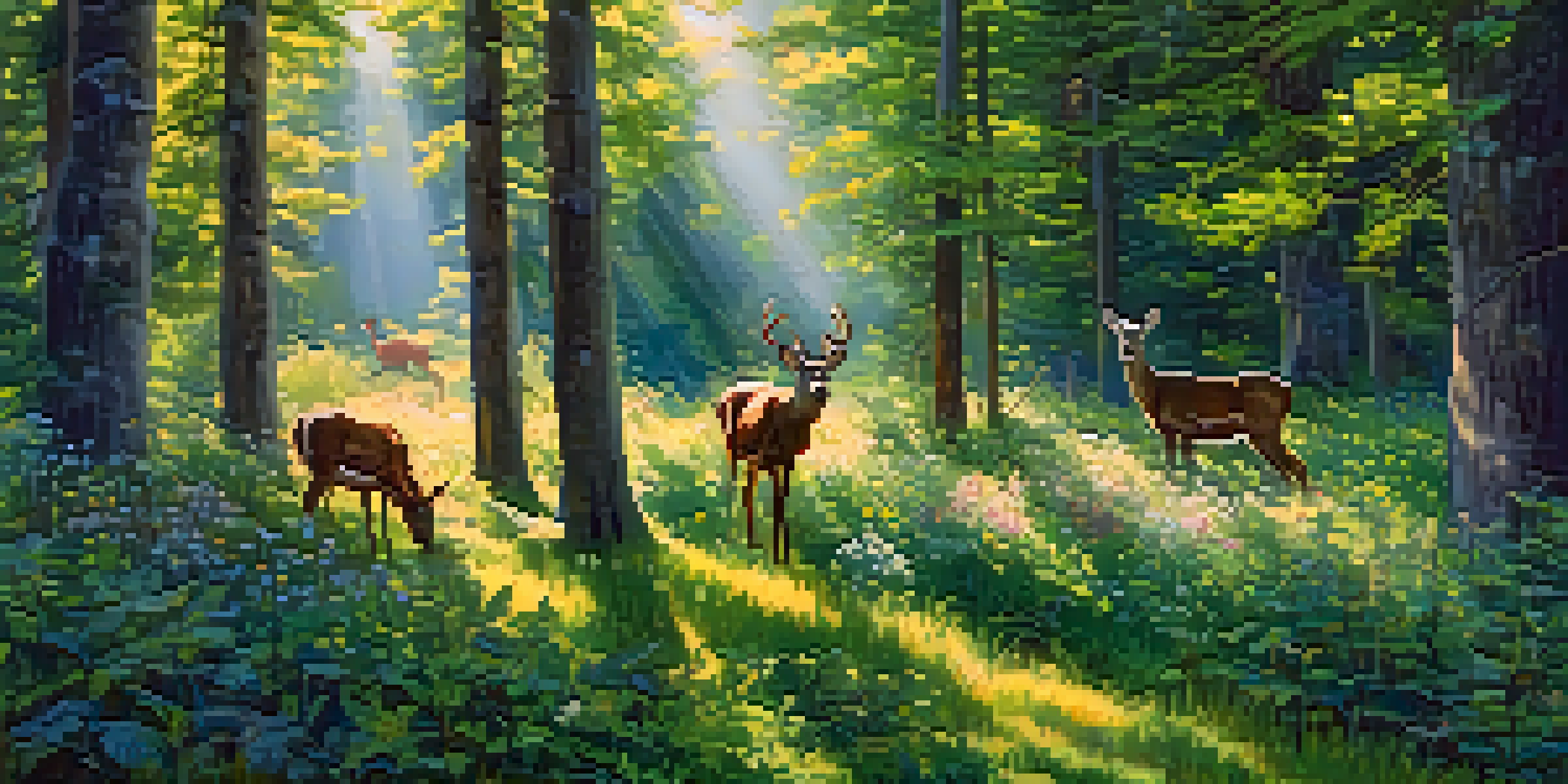 A peaceful forest scene with a deer and vibrant trees in Charlotte, North Carolina.