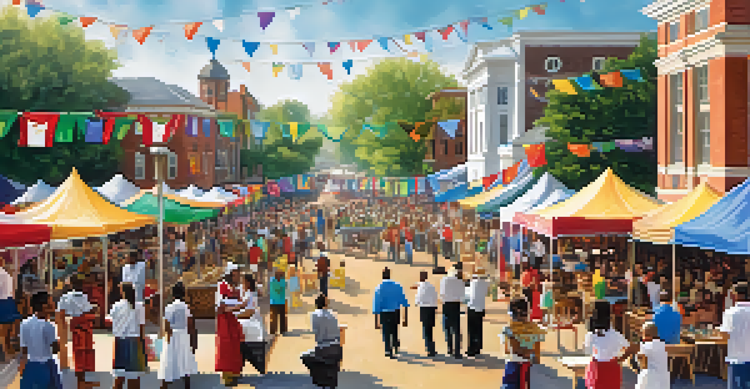A vibrant heritage festival in Charlotte with diverse crowds, historic buildings, and festive decorations showcasing local culture.