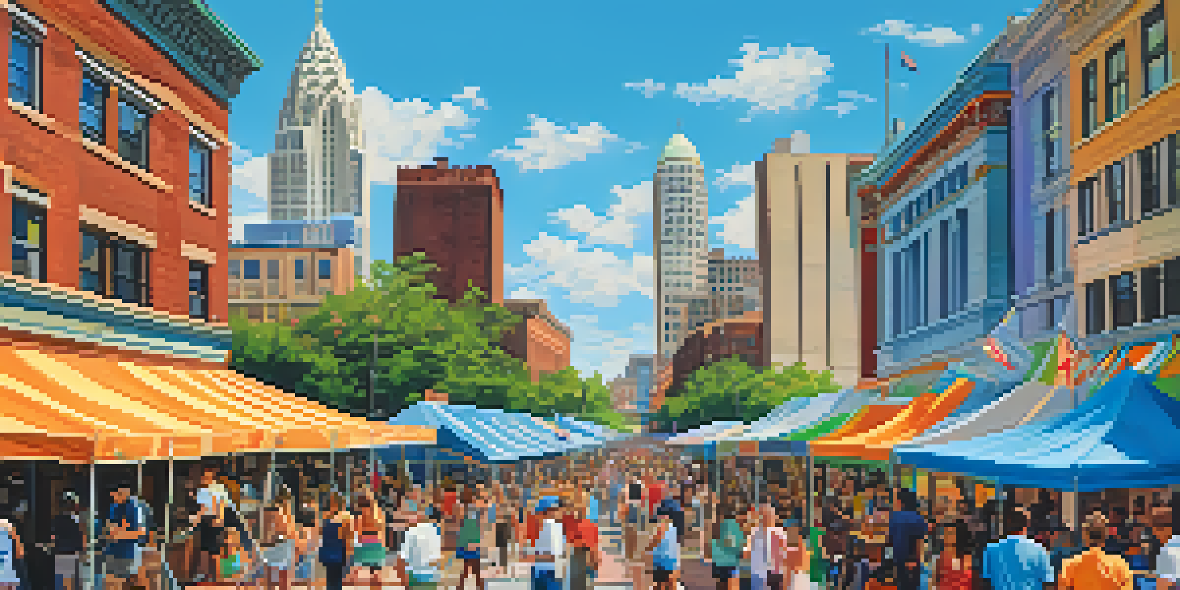A colorful festival in Charlotte with food trucks and people capturing content, showcasing community engagement.