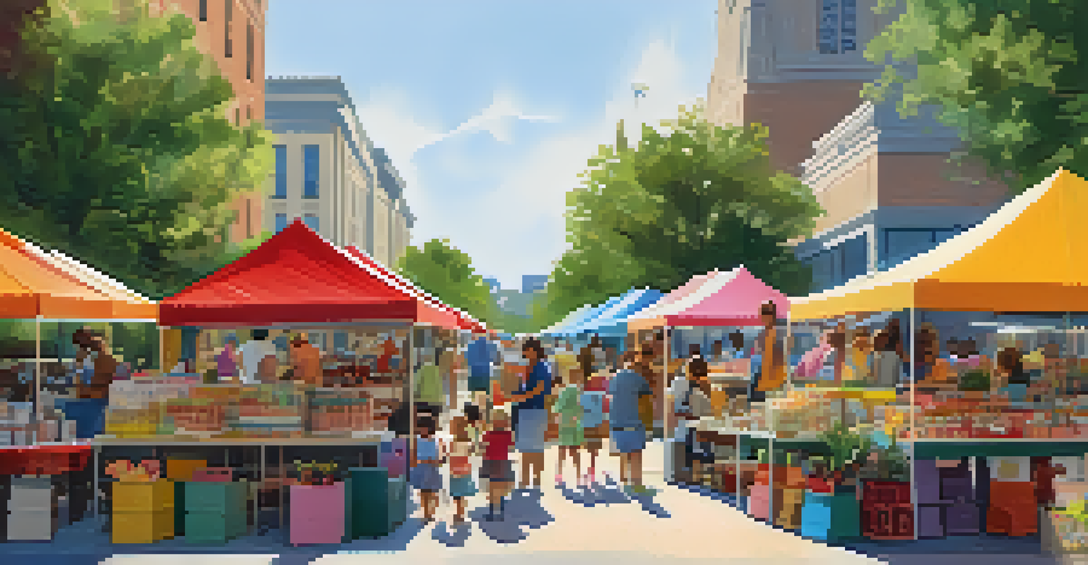 A family-friendly market in Charlotte with children engaged in craft activities while parents shop for handmade goods.