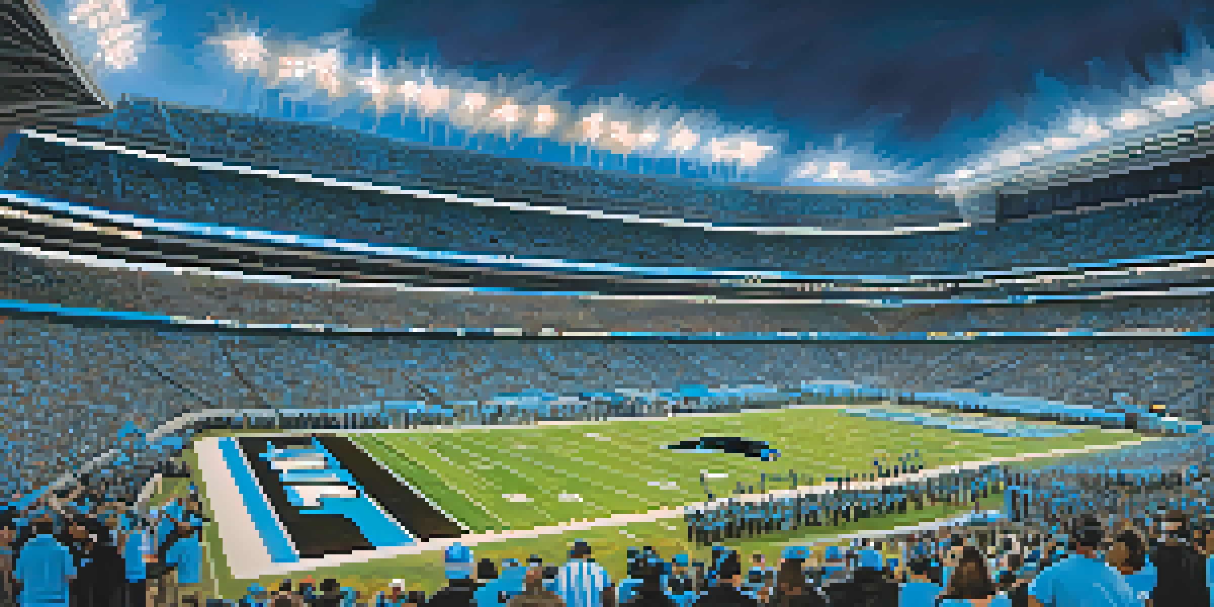 A lively crowd of Carolina Panthers fans at Bank of America Stadium, celebrating during a football game.