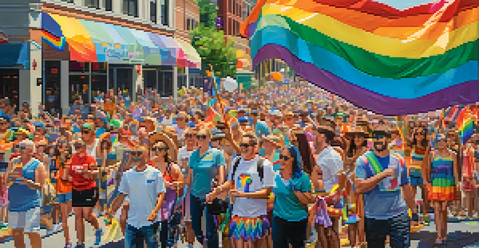 A vibrant parade at the Charlotte Pride Festival with colorful floats and enthusiastic participants celebrating LGBTQ+ pride.