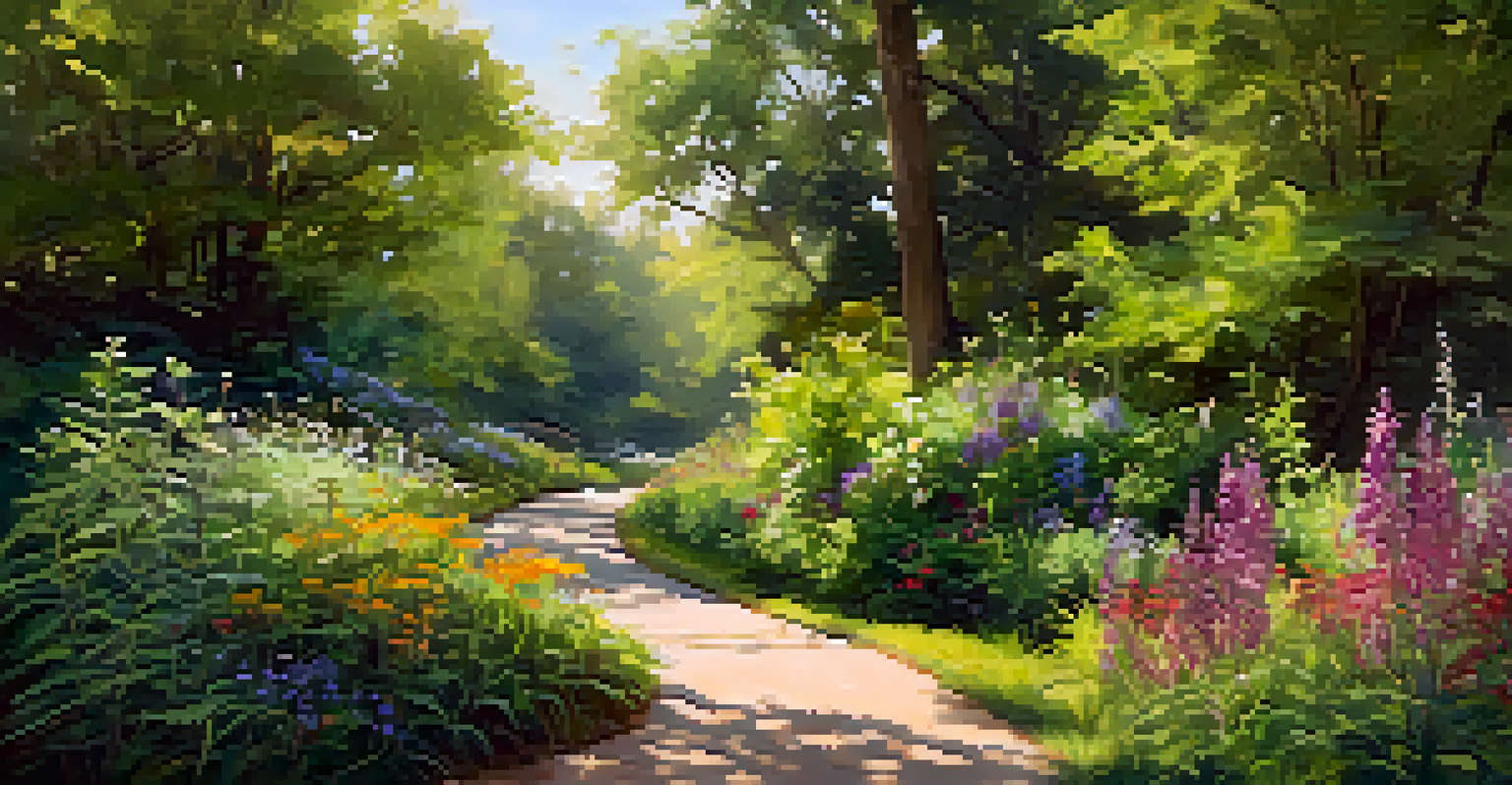 A vibrant view of Little Sugar Creek Greenway with native plants and people enjoying the path.