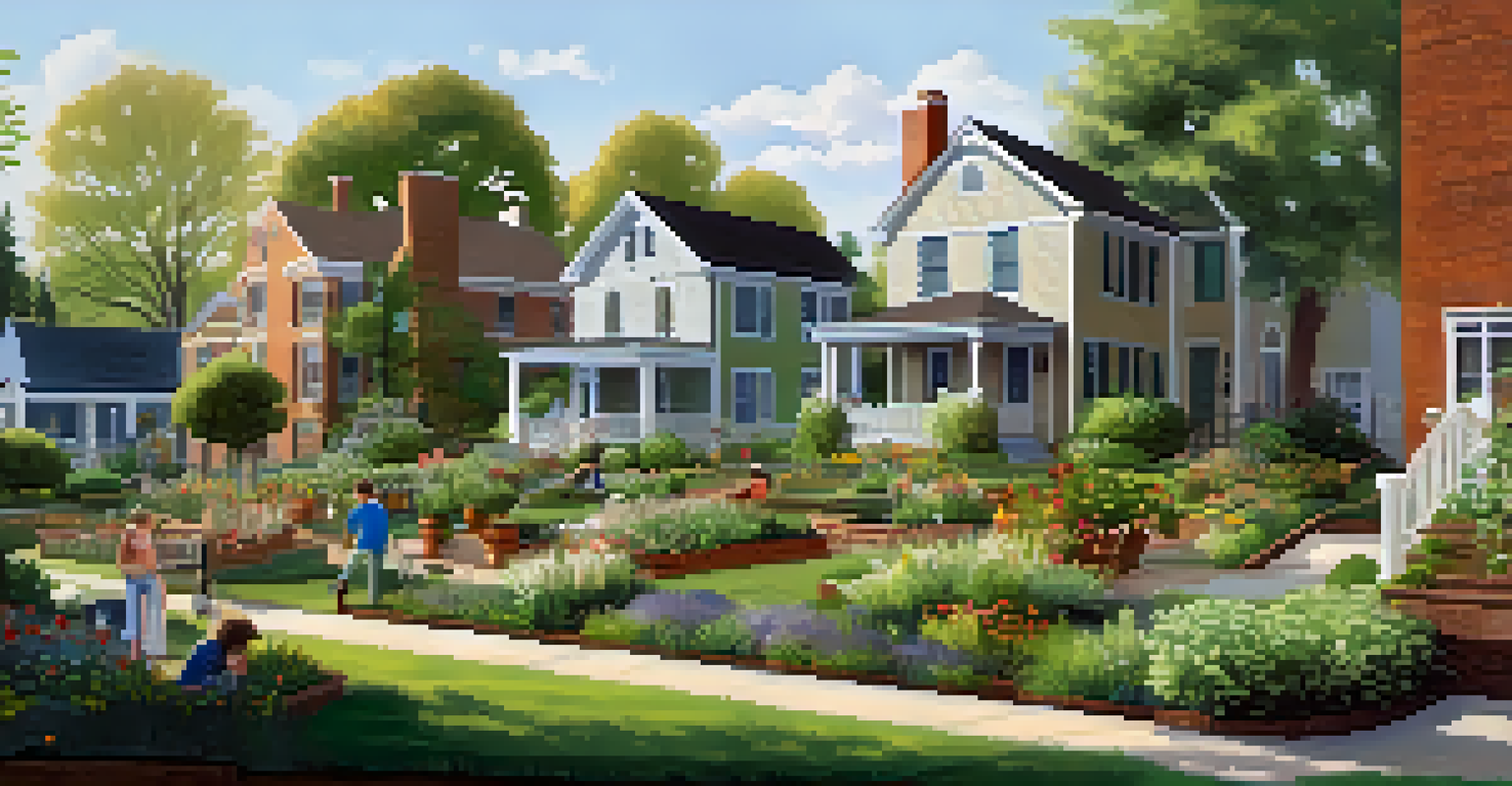 A peaceful scene in Enderly Park, showing historic homes and families enjoying the community garden.
