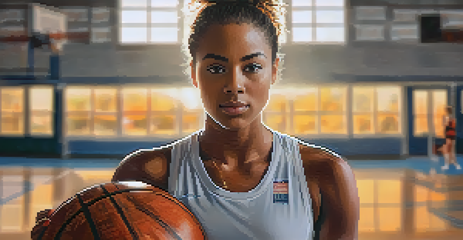 A female athlete from Charlotte posing confidently with a basketball, symbolizing empowerment in sports.